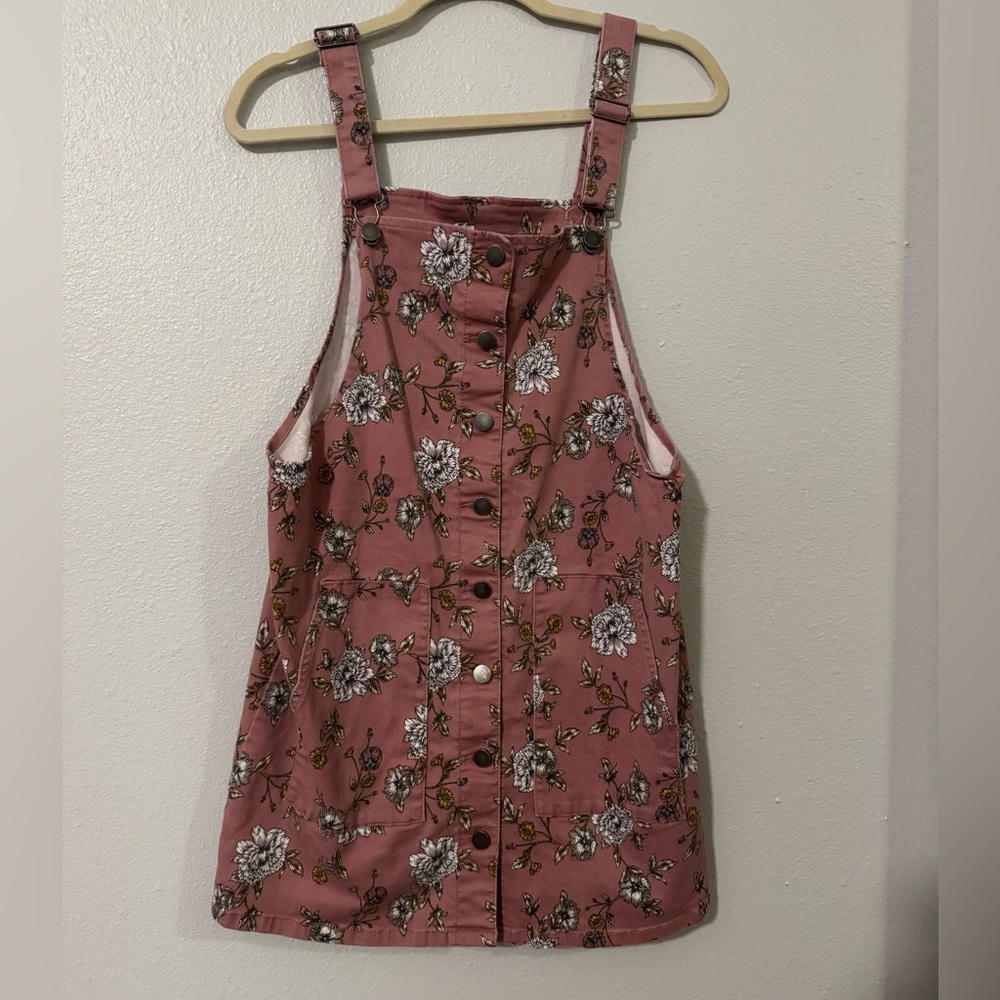 Dusty Pink Floral Overall Mini Dress